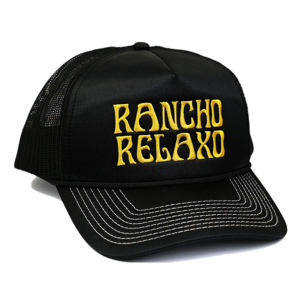 Rancho Relaxo Black Trucker Cap by Lobster Shanty